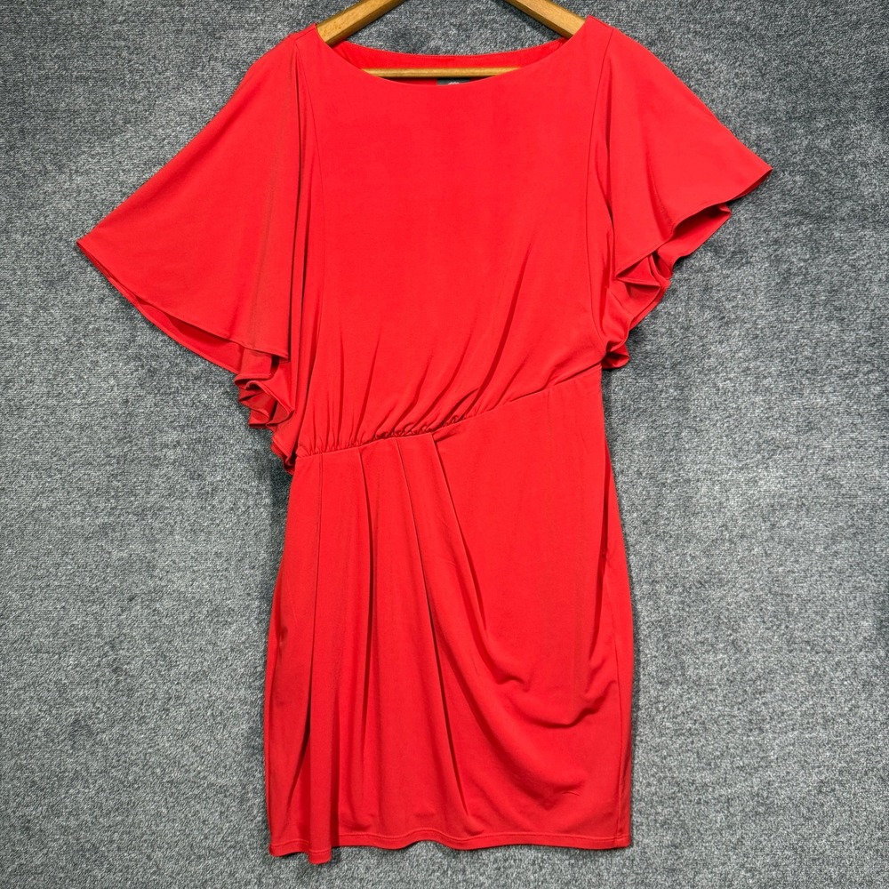 Vince‎ Camuto Dress Womens Size S Red Asymmetrical Flutter Sleeve Ruched Sheath